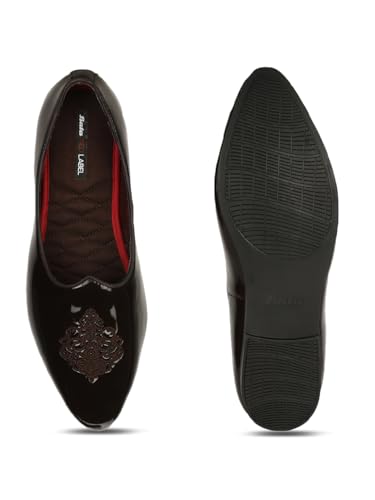 Image of Bata Jalsa Patent Men Slip-On Mojari Moccasin Slipper in Brown, 7 UK