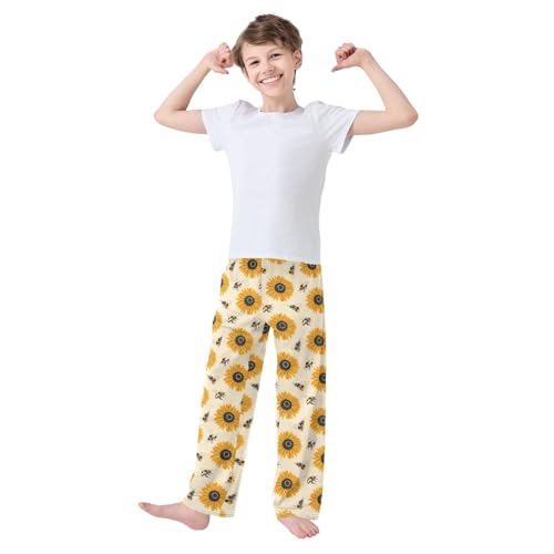 ZZXXB Bee Sunflower Boys Long Pants Soft Trousers Elastic Waist Kids Lounge Bottoms with Pockets S-XL2