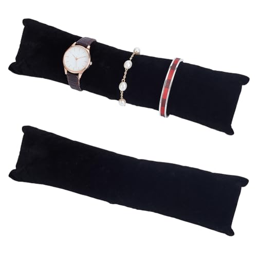 AHANDMAKER 2Pcs Long Watch Pillows, 11 x 2 Inch Black Velvet Bracelet Pillows Watch Organizer Stand Bangle Holder Cushions Jewelry Storage Holders for Show