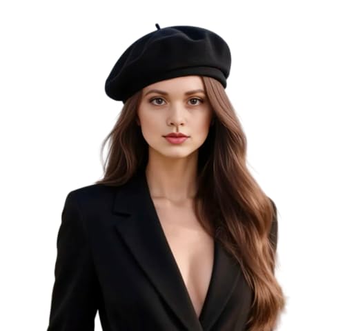 LA FERANI Damen Barrett Mütze Paris Style schwarz Baskenmütze Kaschmir Wolle für eleganten Stil Uni Farbe französisch Künstler