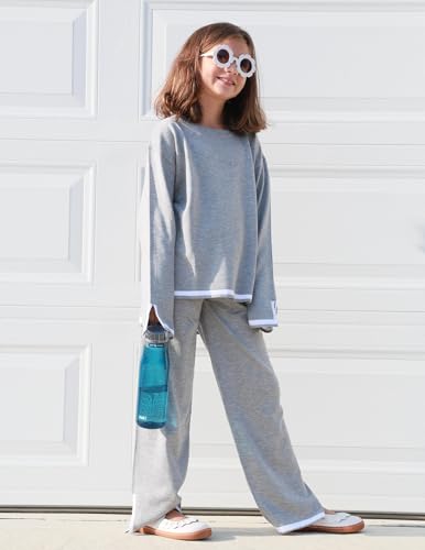 Image of Arshiner Girl's 2 Piece Outfits Long Sleeve Knit Pullover Sweater Tops Wide Leg Pants Casual Fall Sets Tracksuits