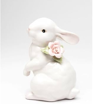 Amazon.co.jp: ホワイトバニー置物 立ちポーズ 白うさぎ w/ピンク