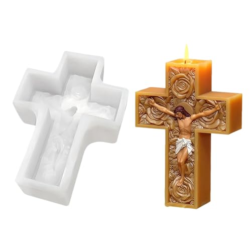 Catálogo de Jabón de artista para comprar hoy. 47 Molde de silicona con forma de cruz de Jesús y rosa, para hacer velas de epoxi, artesanía, yeso, arcilla, yeso, aromaterapia, jabón, decoración artística