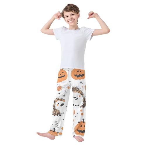 Hedgehog Pumpkin Boys Long Pants Soft Trousers Elastic Waist Kids Lounge Bottoms with Pockets S-XL2