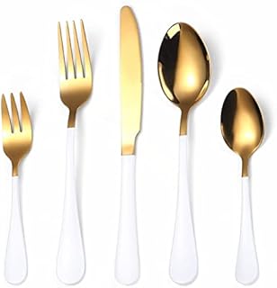 Zestaw sztućców Kompletny zestaw zastawy stołowej Łyżka i widelec Zestawy zastawy stołowej Zestaw złotych sztućców Zestaw sztućców ze stali nierdzewnej 5 szt. (Kolor: różowe złoto) (białe złoto)