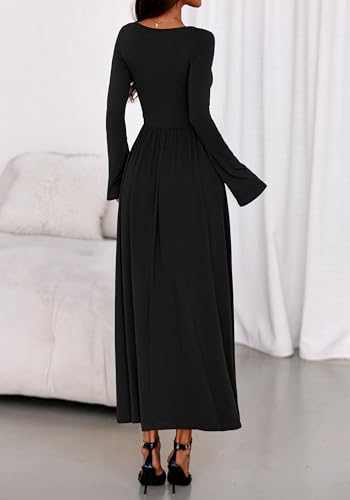 BTFBM Long Sleeve Maxi Dresses for Women 2025 Fall Casual Ruched Boat Neck Flowy Elegant Formal Wedding Guest Dress3