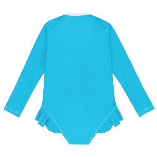 Plain Bright Sky Blue Baby Girl Bathing Suit Long Sleeve UPF 50+ One Piece Toddler Swimsuit Size 3T2