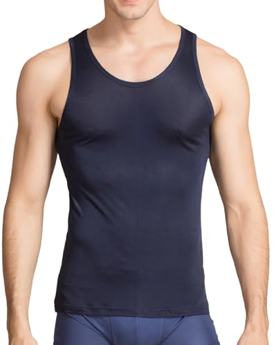 Men Silk Tank Tops Mulberry Silk Undershirt Gym Slim-Fit Layered Camisole Sleeveless Shirts Workout Tee Shirt
