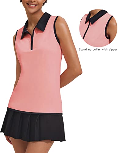 Image of COOrun Women's Golf Polo T Shirts Lightweight Moisture Wicking Sleeveless Shirt Quick Dry Zipper Tank Top