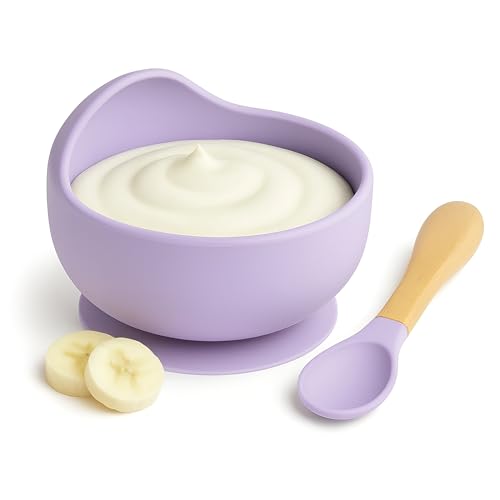 Image of Baby Feeding Bowl & Spoon Set | Silicone Suction Bowl for Baby Food | BPA-Free Baby Bowl and Spoon Set | (Lavender)