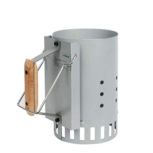 Barbecue Chimney with Safety Handle - Gray BBQ Charcoal Starter with Beech Handle - Quick Start Speeds Up Lighting of Charcoal & Other BBQ Fuels - 27×18×27Cm