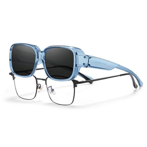 Image of HAOLOTA Fit Over Glasses Sunglasses for Women Men Polarized Classic Rectange Fitover Shades UV Protection Size M