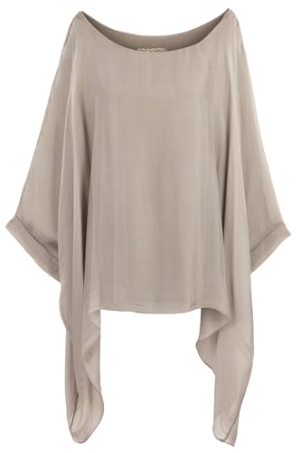 Cara Mia Seidentunika für Damen Made in Italy lang Fledermaus-Ärmel Taupe...