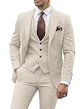 Wangyue Cream Slim Fit Suit for Men 3 Piece Suit Cream Wedding Suit Groomsmen Suits Two Button Tuxedo for Men S