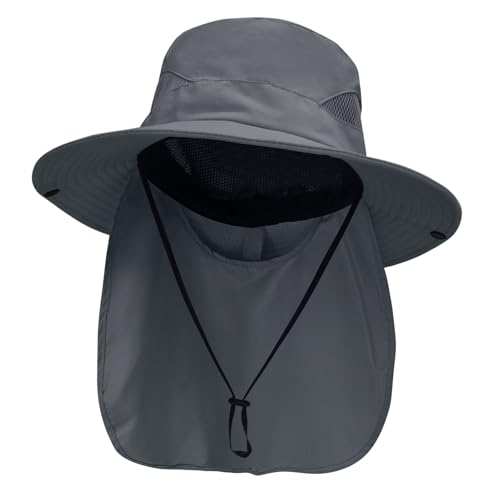 NPJY Sun Fishing Hats with Neck Flap for Men Women UV Sun Protection Bucket Hat Pure Darkgray
