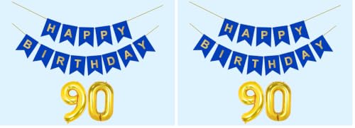 Image of Mystic Toy Store 90th Happy Birthday Decoration Kit Dark Blue for 90 year Old Women with Number Ninety Party Decorations Decor Celebration Items Item Set Combo Reusable Paper Banner (Pack of 2)