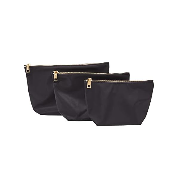 Glamlily 3 Pack Black Makeup Bag Set for Women, Nylon Zipper Pouch