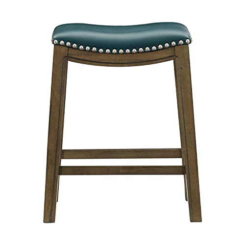 Lexicon Alviso Wooden Saddle Seat Counter Height Stool, 24" Sh, Green #TOP1
