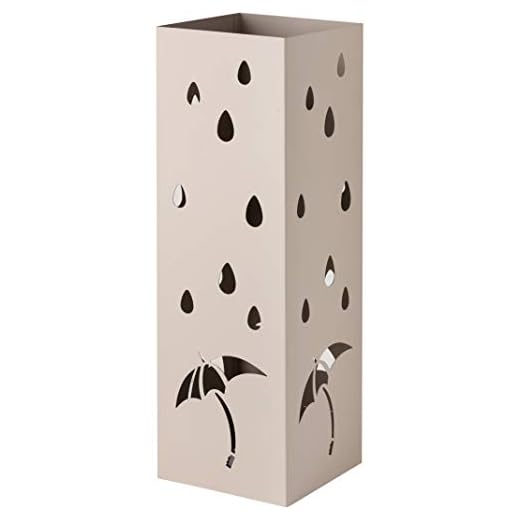 Baroni Home Portaombrelli Design Porta Ombrelli Moderno in Metallo con Intaglio Pioggia Ombrelli Tortora con Gancino e Vaschetta Scolapioggia Rimovibile 15,5X15X49 cm