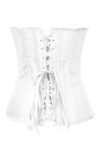 Chicastic White Satin Sexy Strong Boned Corset Lace Up Overbust Waist Cincher Bustier Bodyshaper Top - 5-6 Xl #TOP3