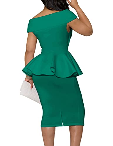 Image of MAYFASEY Church Dresses for Women Vintage Ruffle Peplum Wear to Work Office Business Cocktail Party Pencil Knee Dress