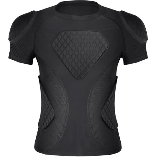 PORTEC Youth Football Rib Protectors 6-Pad Padded Compression Shirt (Black M)