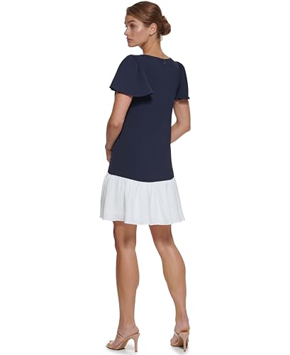 Image of DKNY Women's Flowy Short Sleeve Ruffle Hem Dress