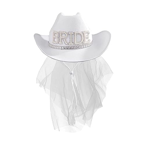 ZOOMPIL Sombrero De Vaquera para Novia, Sombreros de Vaquero de Occidental, Sombrero de Vaquero de Fiesta con Velo, para Regalo de Accesorios de Novia