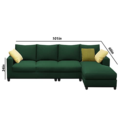 Image of Jian RHS 6 Seater L Shape Sofa Set Living Room (Green Fabric)