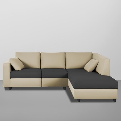 Image of Florian RHS 4 Seater L Shape Sofa Set for Living Room (Cream Black Fabric) Premium Fabric Sofa