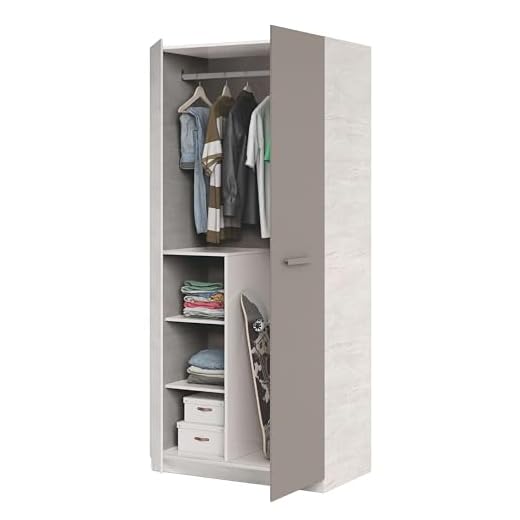 Habitdesign Armario Juvenil, Infantil, Modelo Ares, Acabado en Color Blanco Alpes y Basalto, Medidas: 90 cm (Ancho) x 200 cm (Alto) x 52 cm (Fondo)