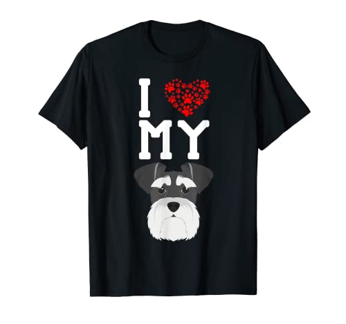 T-shirt com texto em inglês "I Love My Dog" Schnauzer Animal Lover Best Friend t-shirt