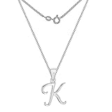 Tuscany Silver Women's Sterling Silver Rhodium Plated Diamond Initial 'K' Pendant on Curb Chain of 46cm/18