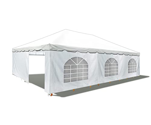 Party Tents Direct 20x30 Canopy Tent with Sidewalls - Steel Frame - Outdoor Gazebo Pavilion Sun Shade Camping Shelter - White Vinyl Heavy Duty Waterproof Tent Cover - Event Tents for Parties Wedding