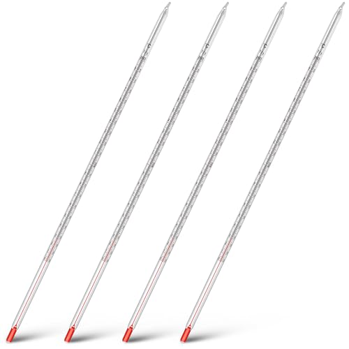Saysurey 4 Pcs Lab Thermometer 12 Inch Celsius Laboratory Red Liquid in Glass Thermometer Total Immersion 0 to 200 Temperature Meter for Science University Food and Beverage Processing Beer Wine