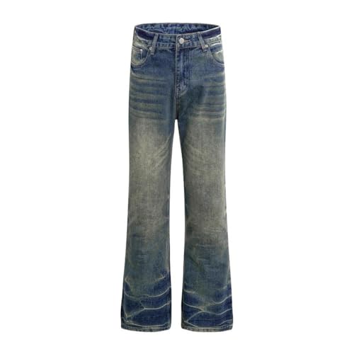 Men’s Retro Washed Distressed Jeans, Pocket Design, High Street Loose Straight Flare Denim Pants2