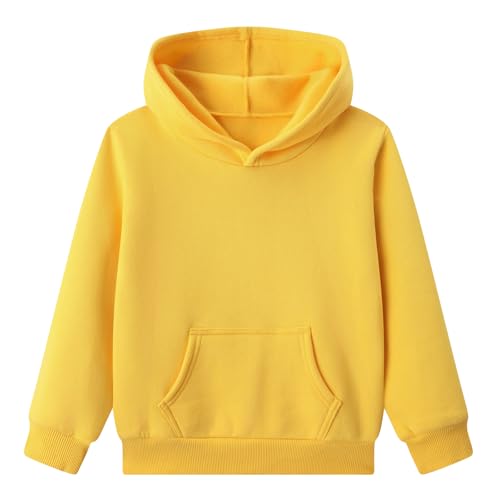 Smazero Boys Girls Plain Yellow Hoodie Kids Pullover Sweatshirt Soft Fleece Lined Hooded Jumper Long Sleeve Casual Warm School PE Top for Children Age 12-13 Years