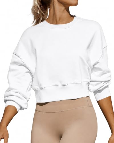 JOYWAYCO Women's Fleece Cropped Sweatshirt Drop Shoulder Loose Fit Crewneck