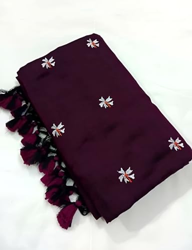 Image of Women's Floral Embroidered Handloom Pure Cotton Saree