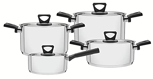 Tramontina BRAVA BAQUELITE - Batería de cocina (4 piezas, acero inoxidable, 3 ollas, 1 cazo...