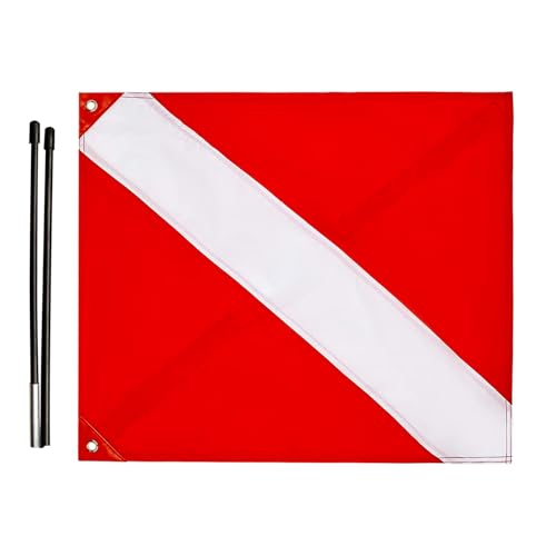 20 x 24 Inch Dive Flag with Removable Stiffening Pole for Scuba Diving Freediving Spearfishing Red and White Diving Flags US Legal Size Diver Down Boat Flag (Dive Flag)
