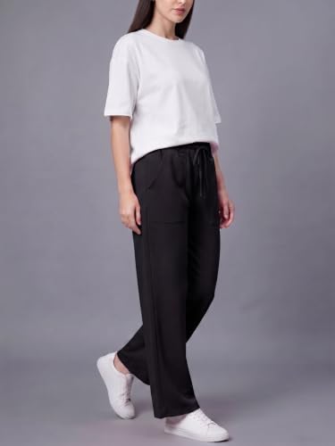 Image of Mehrang Women's Wide-Leg Side Pocket Trouser|Palazzo Pants|High Waist Trousers with Drawstring|Lightweight Casual & Travel Wear|Women Trousers Pants | Trousers Flared Korean Style