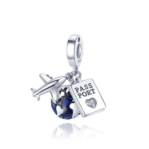 Wedanor Donna Ciondolo- Passaporto aereo Dangle Terra Argento 925 Colgantes con Zirconia cubica per Charm Bracciale