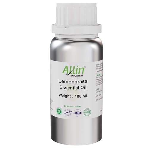 Allin Exporters Lemongrass Essential Oil 100% Natural, Pure & Therapeutic Grade for Skin, Face, Hair & Aromatherapy Diffuser Ideal for Making Bath Soap & Candles (100 ml)