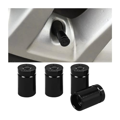 JNNJ 4 Stück Auto Ventilkappen Abdeckung, Autoventil Aluminium Kappen, Ventilkappen Bullet Shell, Reifenventil-Staubkappen Universal Ersatz für Vans Auto(Schwarz)