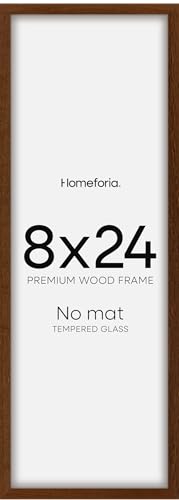 Image of Homeforia 8x24 Panoramic Frame Brown, High End Dark Oak 8 x 24 Picture Frame Wood without Mat, 24x8 Thin Wooden Walnut Poster Frames for Wall, 8 by 24 Display Frame, Tempered Glass, Wall Kit, Set of 3
