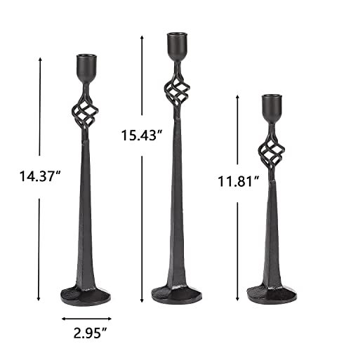 Candlestick Holders Set Of 3, Black Cast Iron Candle Holders For Candlesticks, Tall Candle Stick Holder, Vintage Taper Candles Stand For Home Dinner Table Fireplace Wedding Anniversary Decoration #TOP2