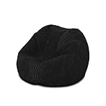 Bags of Beans Large Kids Jumbo Corduroy Bean Bag Chair and Filling Included - Kiddies Indoor Seating Furniture Lounger - Machine Washable Comfortable Fabric For Girls & Boys - (Black)