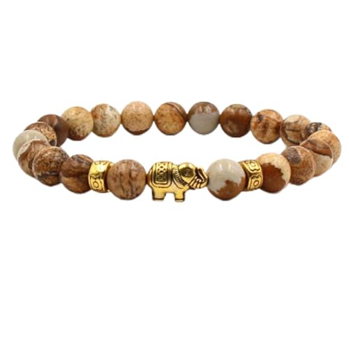 Bracelet de perles tissé en pierre naturelle marron et accessoires éléphant mode