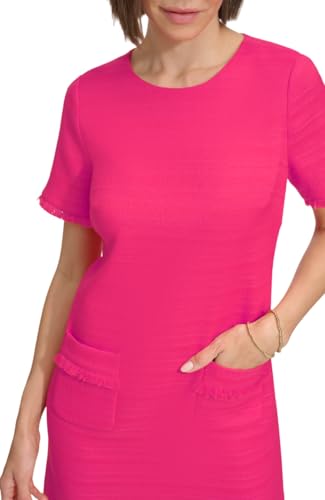 Image of Tommy Hilfiger Women's Pleated Trim Short Sleeve High Neck Shift Mini Dress